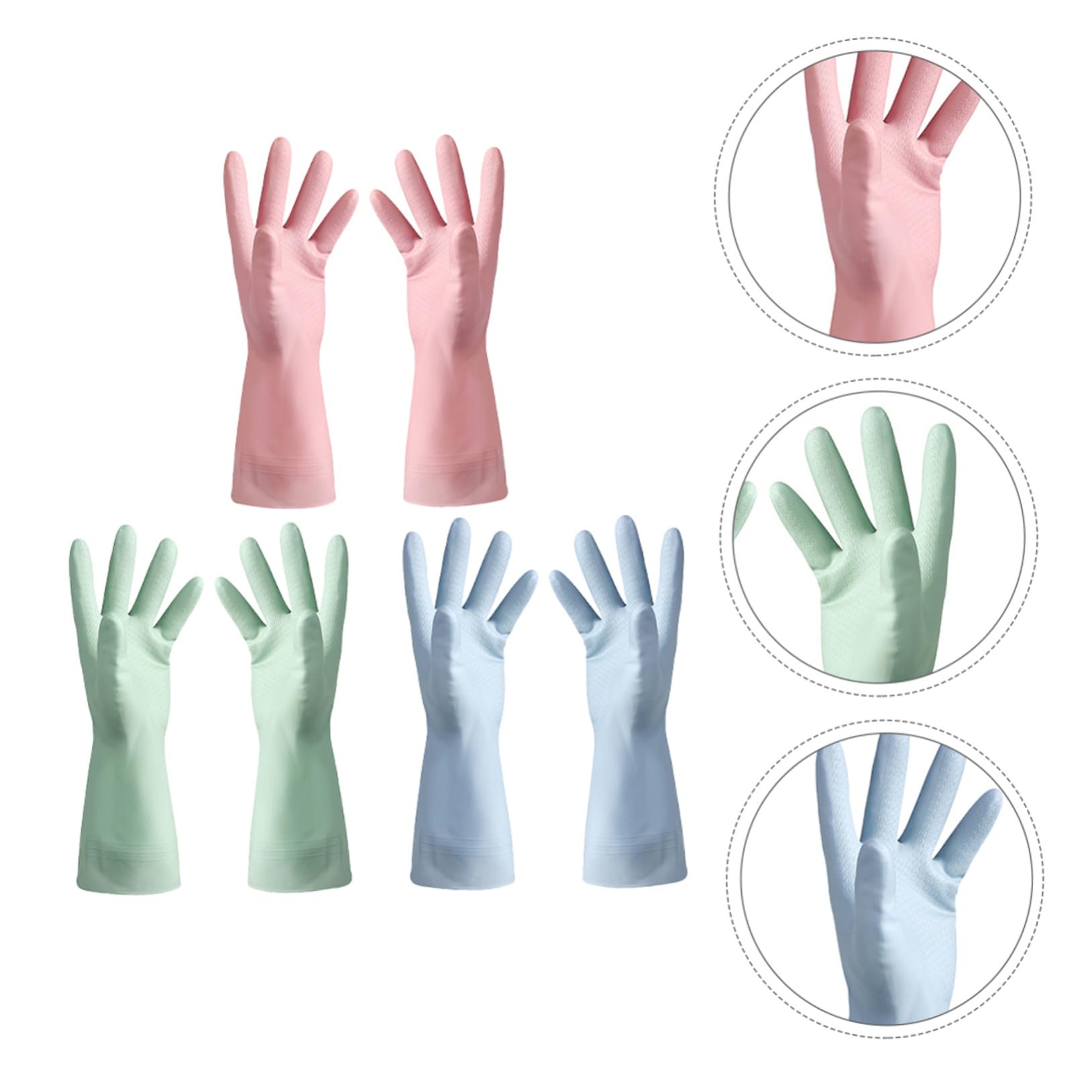 6 Pares Guantes para Lavar Platos de PVC Reutilizables Impermeables Antideslizantes para Cocina y Limpieza Doméstica de Azul Verde y Rosa Talla