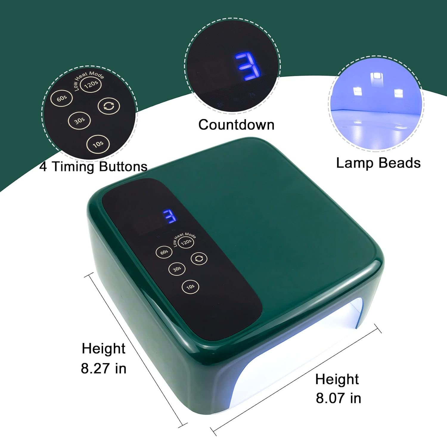 LB UV LED Nail Lamp, 72W Professional Cordless Rechargeable LED Nail Dryer with 4 Timer Setting Sensor and LCD Display Portable Home and Salon Gel Nail Art Tools (Green)
