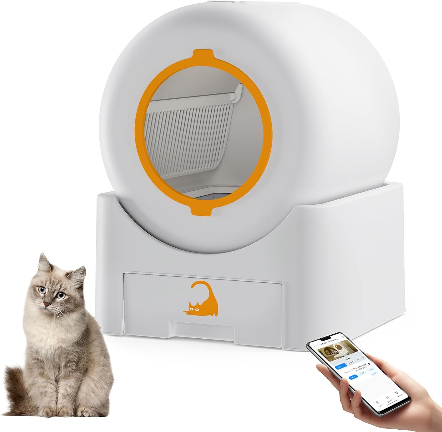 Automatic Self-Cleaning Cat Litter Box, 75L Capacity Smart Cat Litter Box with App Remote & Safety Sensors, Whisper-Quiet Design Cat Pan for Multi-Cat Homes, White (Includes 1 Roll Trash Bags)