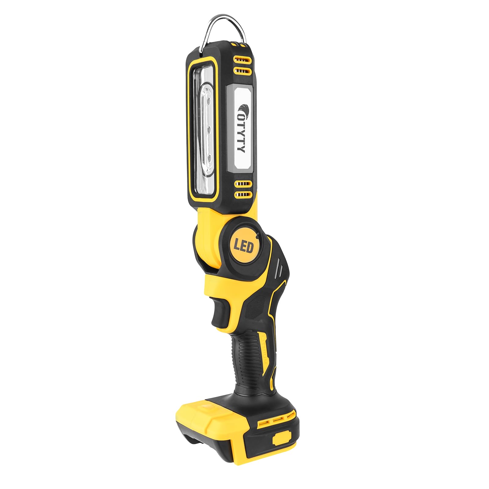 OTYTY Cordless LED Work Light, Compatible with DeWalt 20V Max Battery, 30W 2000LM Rechargeable Flashlight Portable Flood Light, Pivoting Head, Black and Yellow