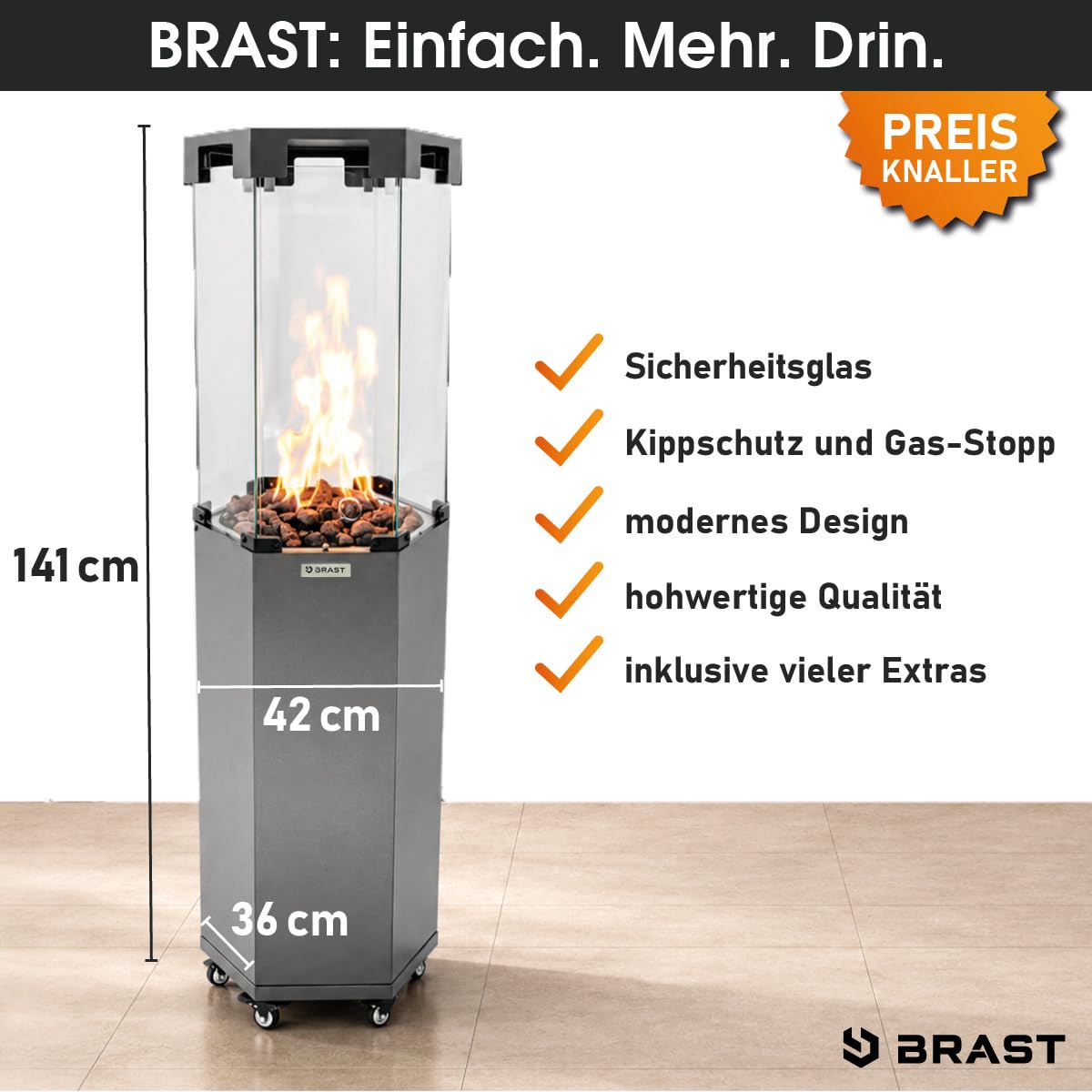 BRAST Gasheizer Gasheizstrahler FLAME | 2-stufige Heizleistung 4 oder 8 kW