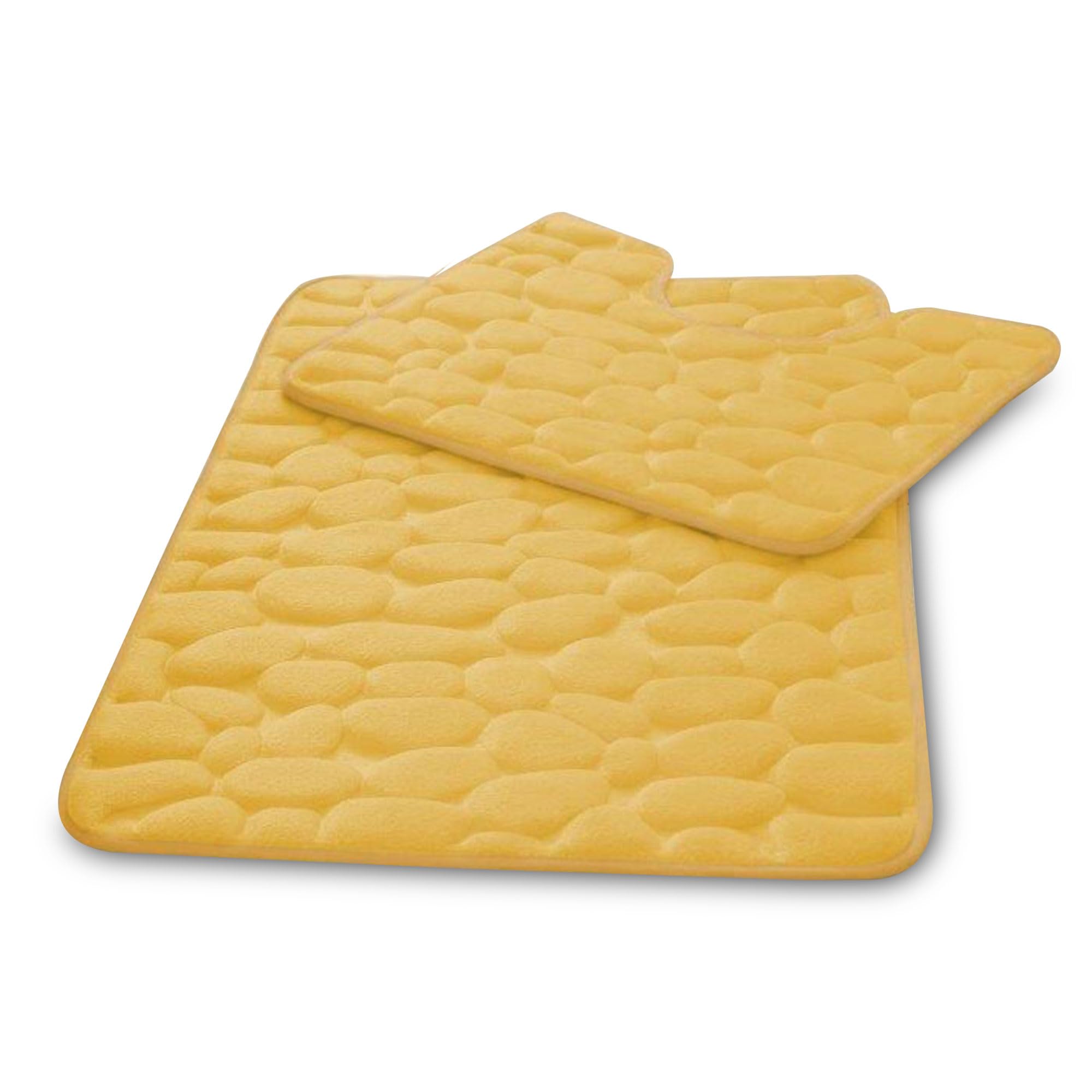 VELVETIO Pebbles Stone Bath Mat & Pedestal Set for Bathroom, Water Absorbent Non Slip 2 Piece Toilet Mats, Extra Soft Shower & Bathtub Rug, (50x80, 50x40 cm), Ochre
