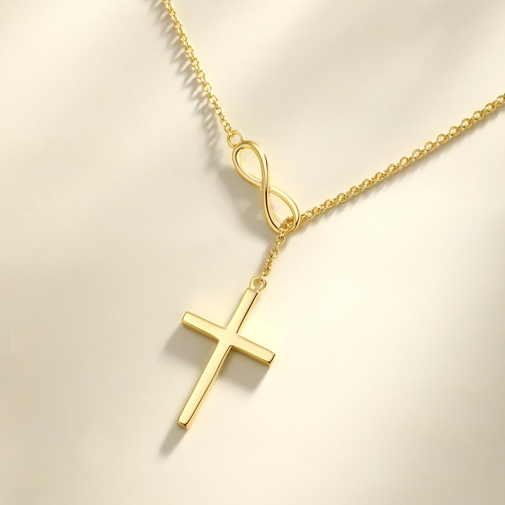 FANCIME Collar de Plata de Ley 925 Chapada Oro Amarillo con Colgante de Cruz Infinito y Cadena Regalo Joyería para Damas Mujer Niñas - Longitud Cadena: 40 + 5 cm