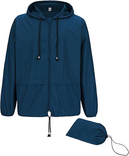 Durio Chaqueta de lluvia plegable para hombre, abrigos de lluvia ligeros para hombres, chaquetas cortavientos impermeables con capucha para ciclismo