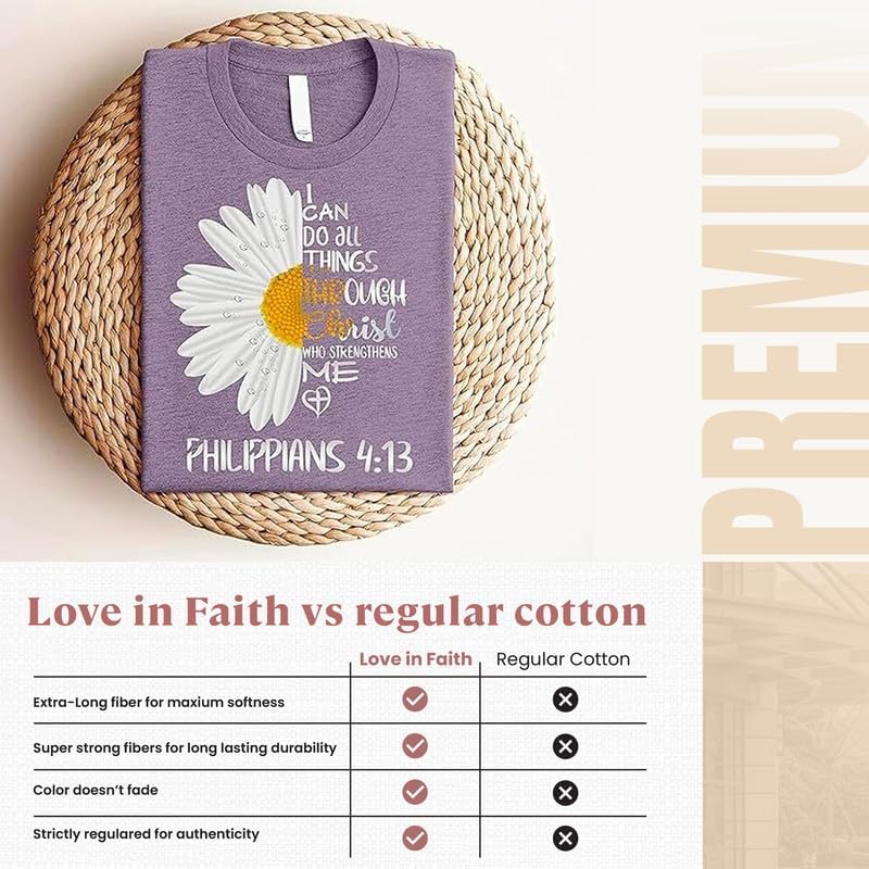 Love in Faith Christian Shirts for Women | I Can Do All Things Daisy | Faith Shirts for Women – Christian T Shirts - Image 4