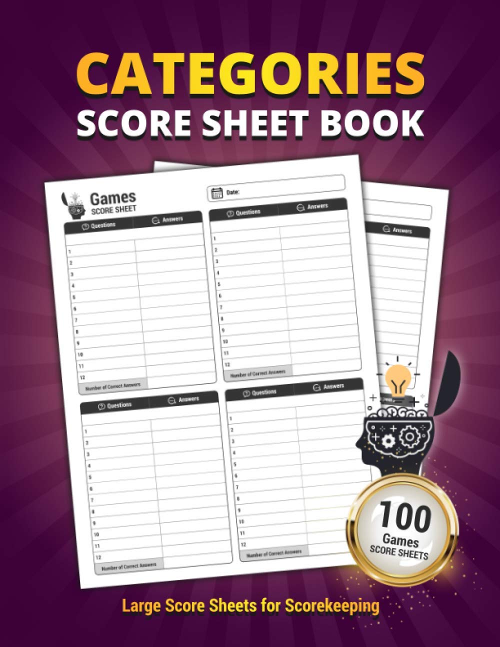 Categories Score Sheet Book: 100 Large Score Sheets For Scorekeeping | Elegant Categories Game Score Book