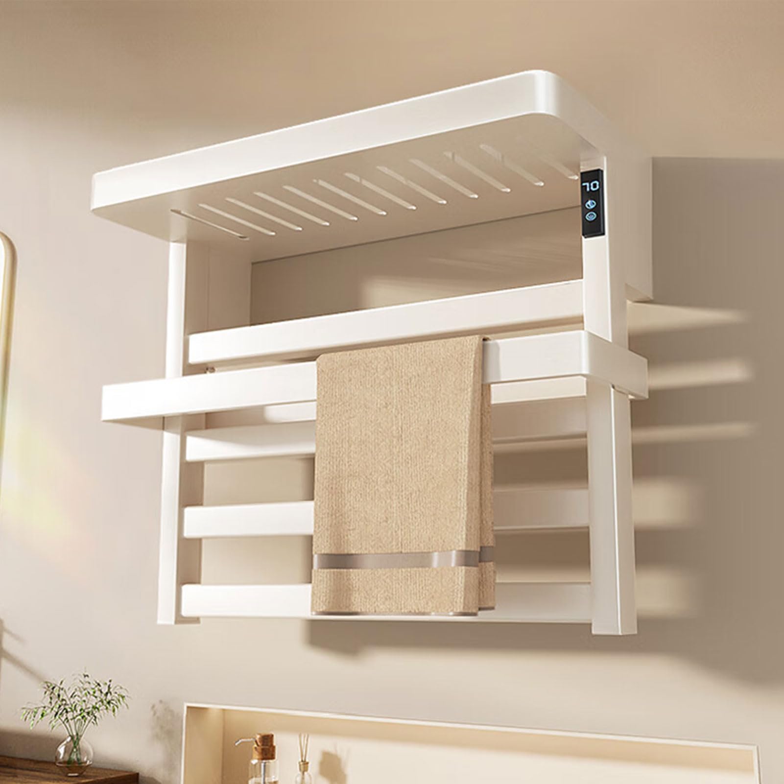 Portasciugamani elettrico riscaldato, scaldasalviette impermeabile con timer e temperatura costante, ideale per bagno, hotel, saloni e spa