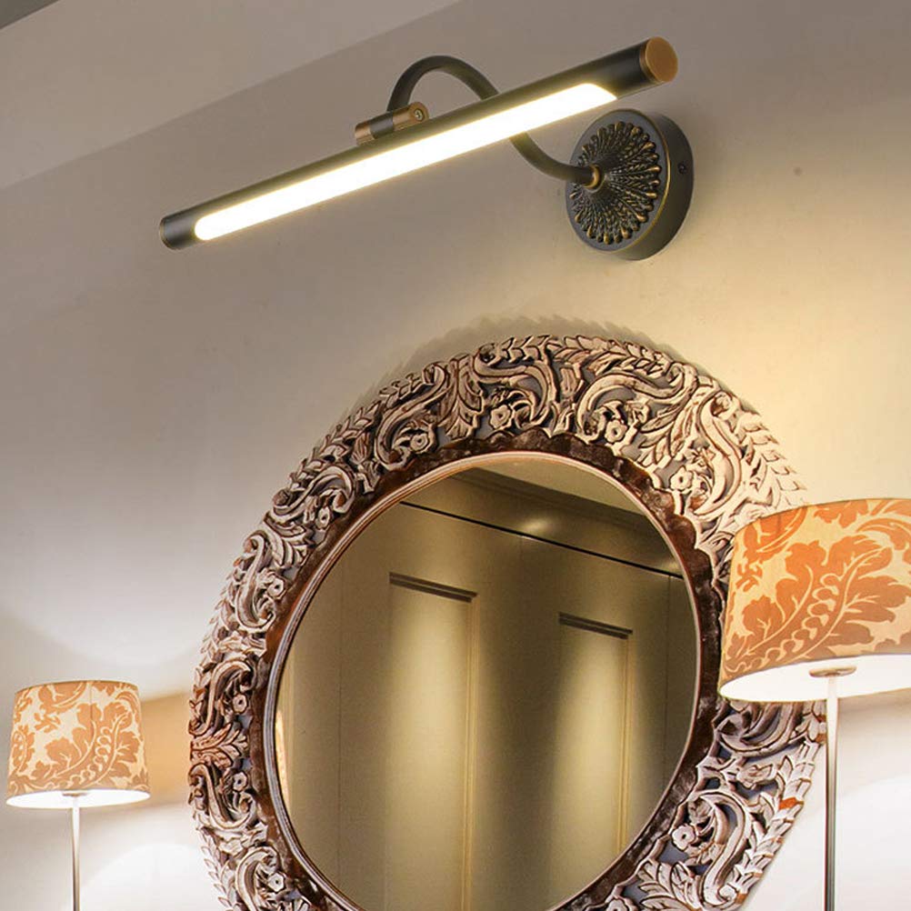 ACMHNC LED Spiegelleuchte Vintage Badezimmer Wasserdichte Spiegellampe Antik Messing Badlampe Schminktisch Wandleuchte 240° Winkel Einstellbar Schminklicht Neutral weiß 4000K,Schwarz,Ø75CM/16W