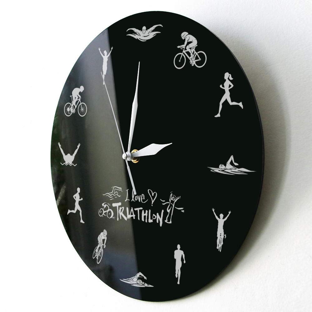 Triathlon nowoczesny okrągły zegar ścienny pływanie rower bieganie sporty dekoracja domu triatlonek zegarek ścienny czasomierz triathlon wachlarze prezent-bez ramek_prosty_design