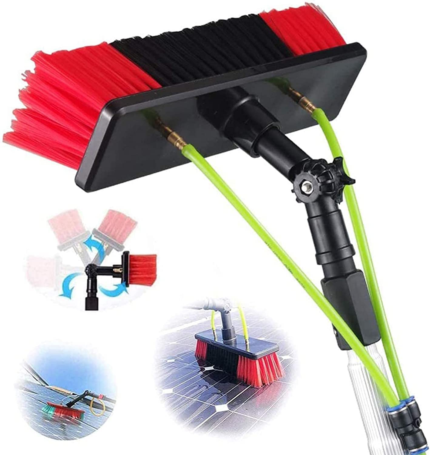 Barra extensible de limpieza de ventanas Teles de 33 pies, cepillo alimentado con agua para uso en exteriores, ideal para paneles solares y kit de limpieza fotovoltaica Clete
