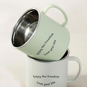 Stainless Steel Mug 300 ml Thermal Mug with Handle Grey Coffee Cup Double-Walled Insulated Cups for Coffee & Tea - Outdoor Thermal Mug & Cup Camping Hiking (Grey)