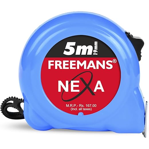 FREEMANS NEXA 5m:19mm Steel Inchi Measuring Tape - 5m With Unbreakable ABS case || Click Action Front Lock || Double-sided Printing and Belt Clip