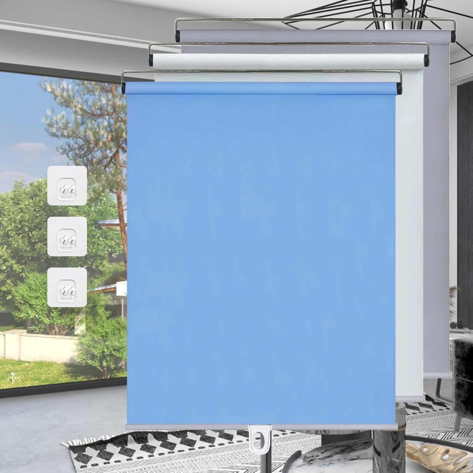 Tenda avvolgibile oscurante senza fili, portatile, retrattile, senza trapano, avvolgibile, con ventose e ganci, parasole temporaneo, isolante, per casa e ufficio (blu, 32 x 150 cm)