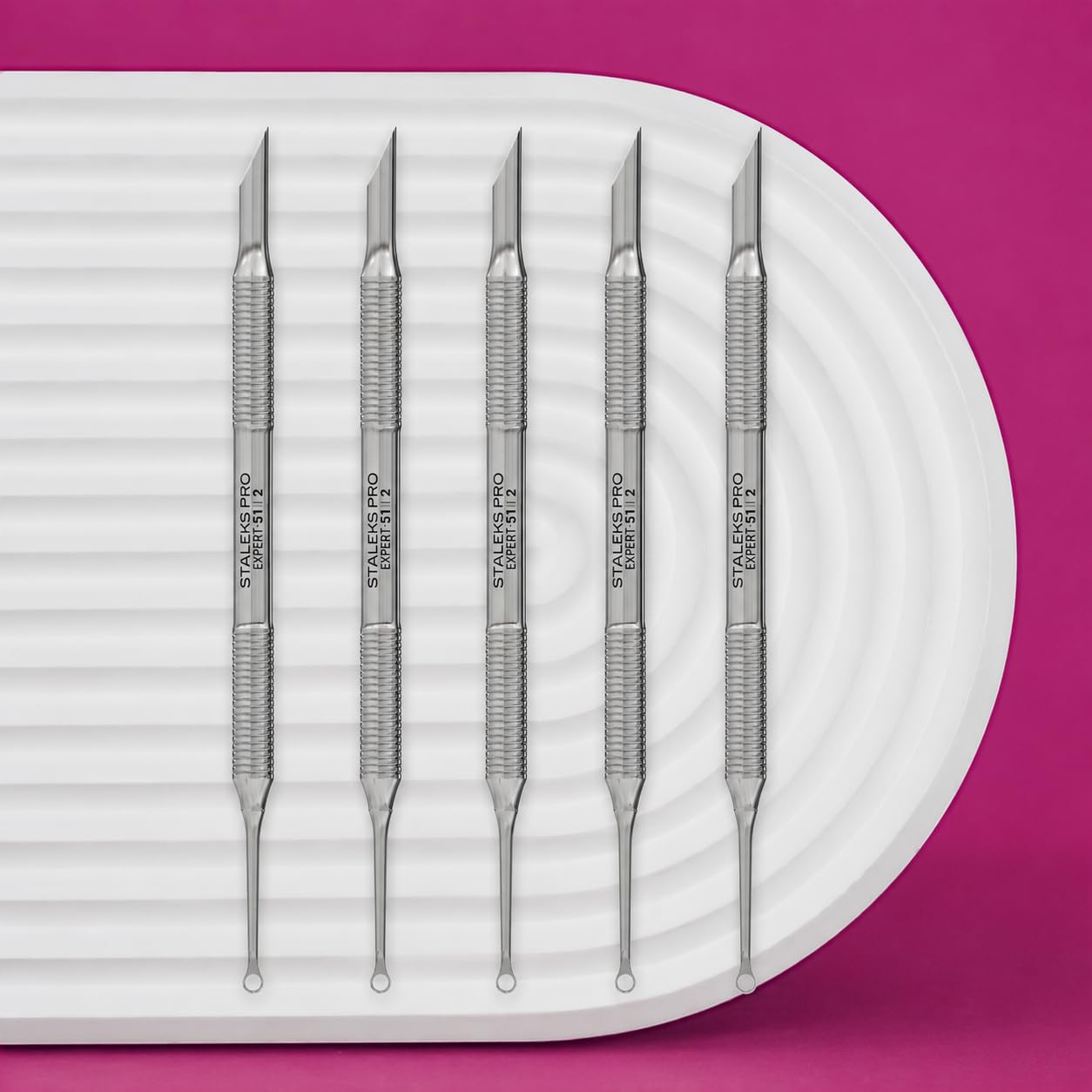 STALEKS PRO Spingi cuticole Expert 51/2, spingi cuticole professionale con spingi smussati e anello, in acciaio inox, sterilizzabile (confezione da 5)