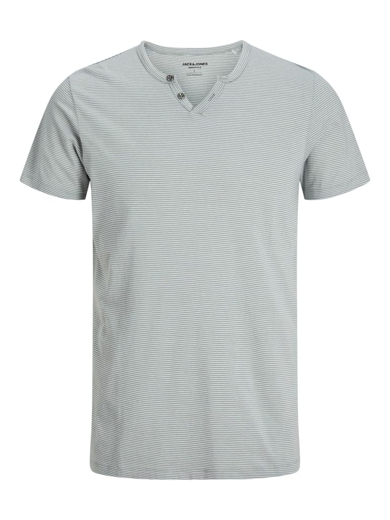 JACK & JONES Men's Jjesplit Neck Stripe Tee Ss Noos T-Shirt, Iceberg Green, L