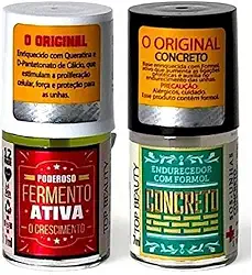 Top Beauty Kit Base Concreto Endurecedor com Formol + Base Poderoso Fermento Ativa Crescimento, Tratamento Fortalecedor para Unhas