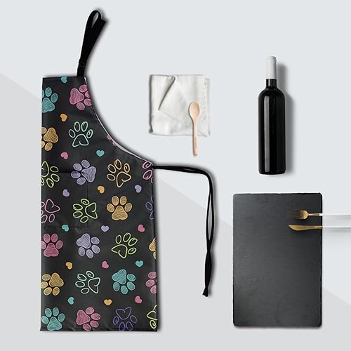 Miniatura 8 de DZGlobal Delantal de pata de perro con bata de aseo con corazón de amor, con 2 bolsillos y correas ajustables para el cuello, delantales de cocina