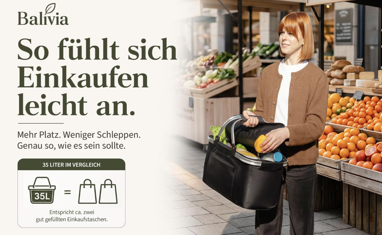 Trolley [faltbar & isoliert 35L] Einkaufswagen | Einkaufstrolley mit Rollen | Mit Kühlfunktion & abnehmbarem Korb – isolierter Einkaufswagen & Kühltrolley für Supermarkt, Wochenmarkt & Camping