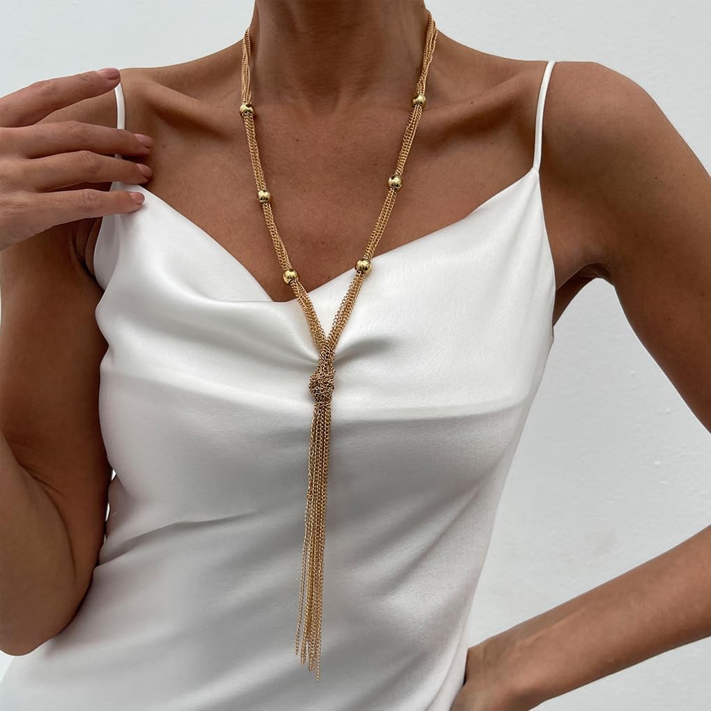 GIGB PBDK Long Gold Knot Statement Necklace for Women Dainty Minimalist Tassel Chain Y Choker Necklace Simple Charm Trendy Accessories - Image 4