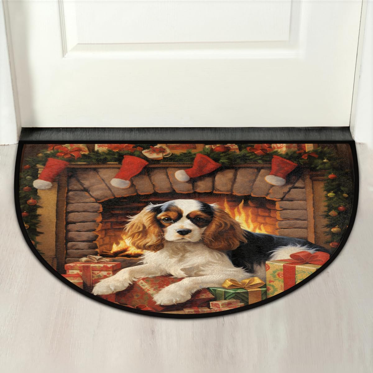 Christmas Dog Gift Half Round Door Mat Retro Non Slip Washable Semi Circle Area Rug Absorbent Soft Half Moon Rug Floor Mat for Indoor Outdoor Kitchen Bathroom Patio Front Door Mat Decor