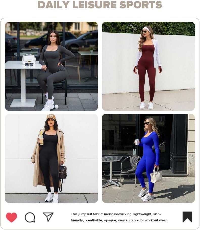 BRXL Long Sleeve Jumpsuit for Women Built-In Bra One Piece Body Suits