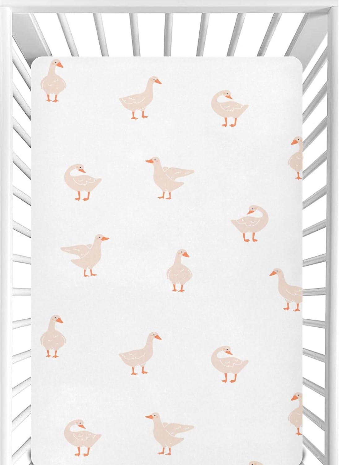 CaTaKu Mini Crib Sheets Fitted for Girls Boys Cute Gooses Duck Baby Crib Sheets, Neutral Mattress Sheets Nursery Toddler Bed Sheets 28"x 52"