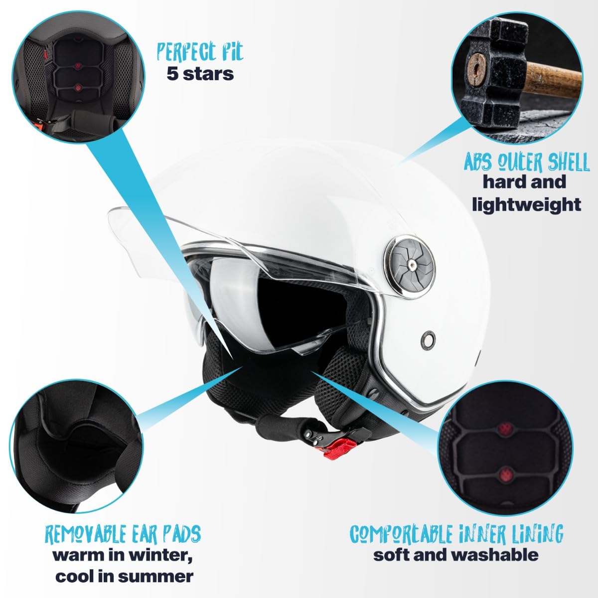 VINZ Tobia Casco Jet Doppia Visiera VIntage | Casco Scooter / Moto Donna E Uomo | Certificato ECE 22.06 | nelle taglie dalla XS-XXL