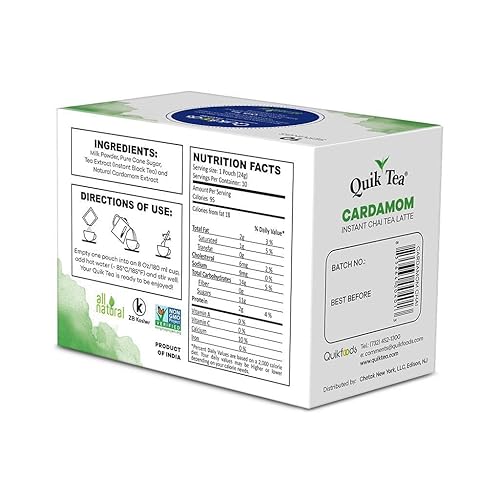 Miniatura 4 de QuikTea Cardamom Instant Chai Tea Latte - Caja individual de 10 unidades - Antioxidante Superalimento té de digestión