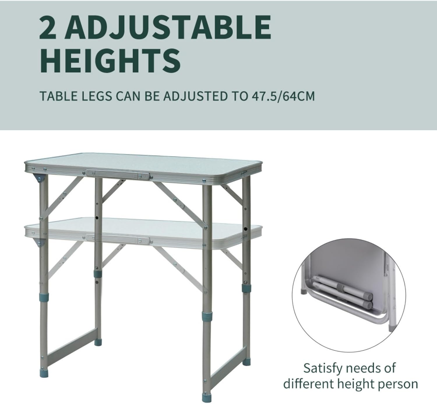 Portable Folding Camping Table with Two Height Settings Legs, Modern Simple Design Outdoor Picnic Tables for Patio, Lawn & Garden