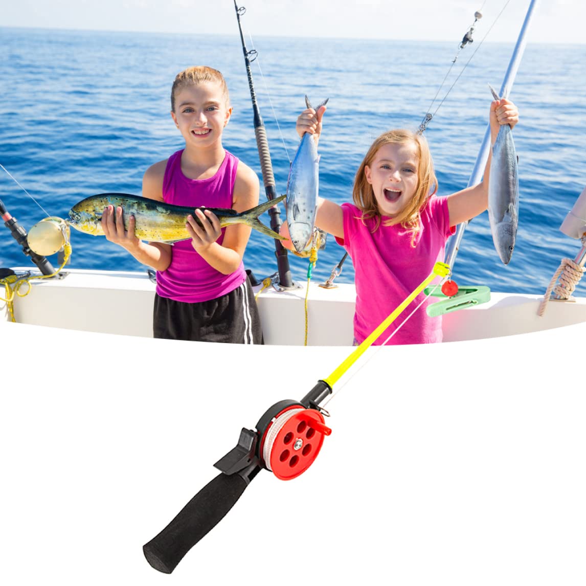 Mini Glace à pêche à la pêche à la Canne à crevettes Crabe avec Clip Bobine Kids Pool crabbbing Ensemble 2pcs Accessoire Sportif pour l'été