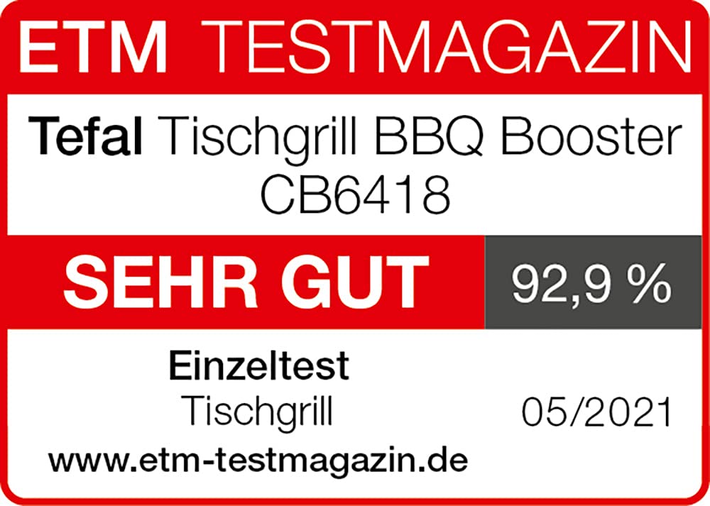 Tefal CB6418 BBQ Booster Tischgrill | Power-Boost-Zone | 2200 Watt | Antihaftbeschichtung | 6 Stufen Thermostat | Auffangschale spülmaschinengeeignet | Thermo-Spot | extragroße Grillfläche | Schwarz