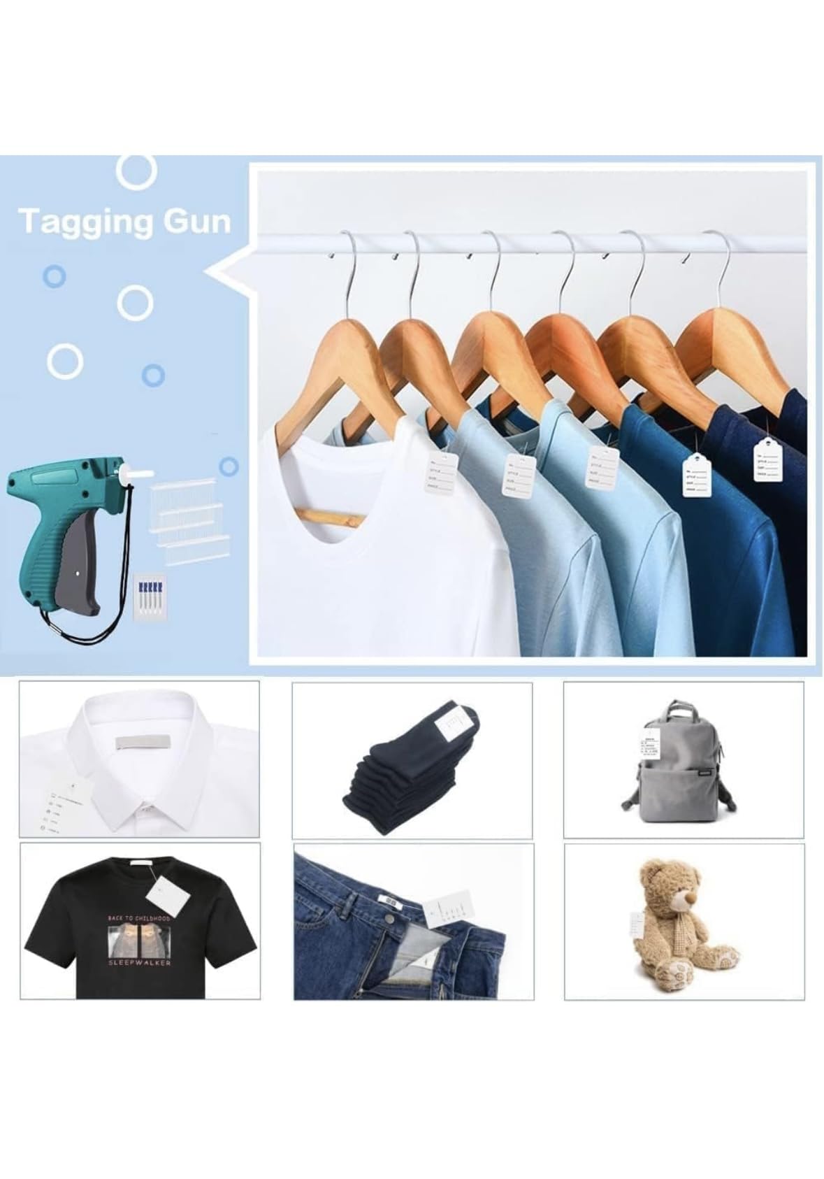 A.S Enterprises Mhk Tag Gun Machine + 1000 Tag Pin Barbs For Clothing,Garment Tagging Gun,Price Label Tagging Gun With Barbs. (Tag Gun +65Mm Tag Pin Barbs),1000 Labels 2