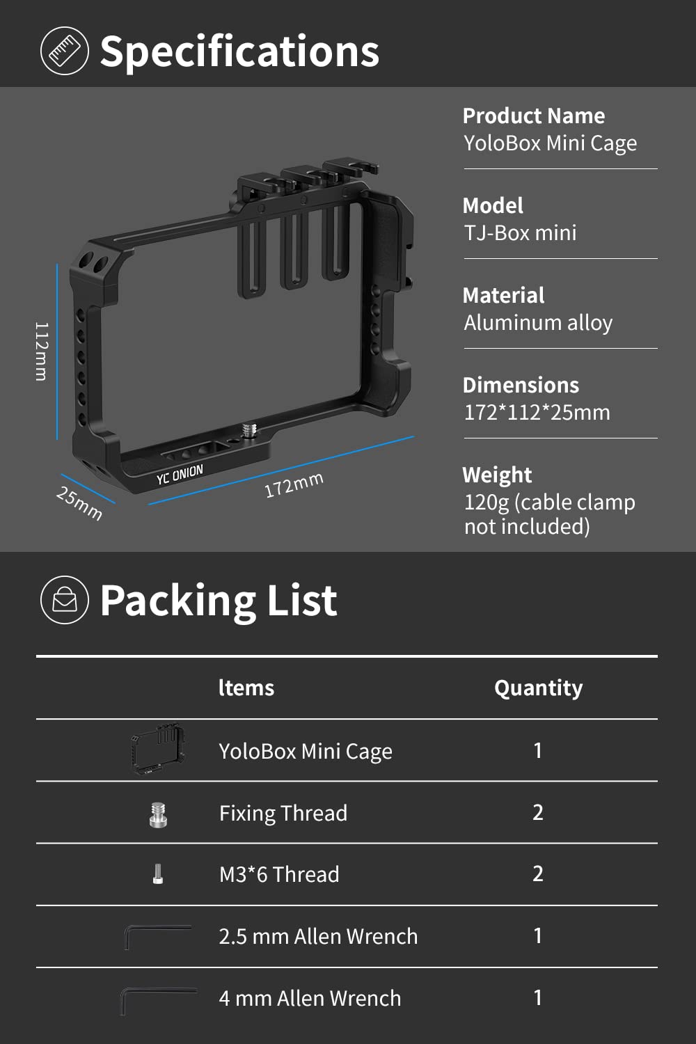 Cage Work for YoloBox Mini- Hergestellt aus Aluminiumlegierung, mit 3 Kabelclips, Leicht