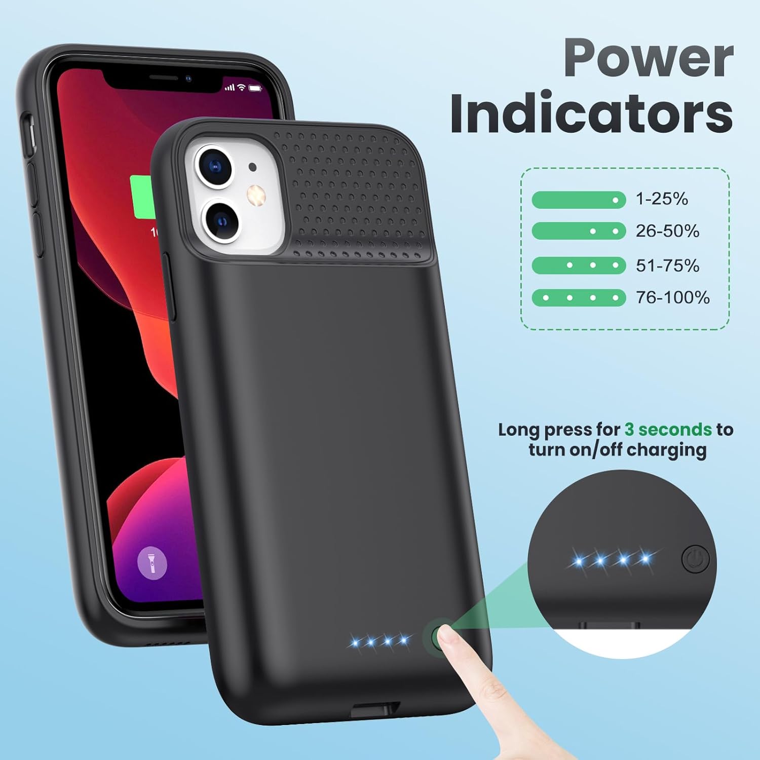 Feob Battery Case for iPhone 11/XR,[2026 Upgraded] 7500mAh Ultra-Slim Portable Extended Charger Case Cover for iPhone 11/XR Charging Case (6.1 Inch)-Black