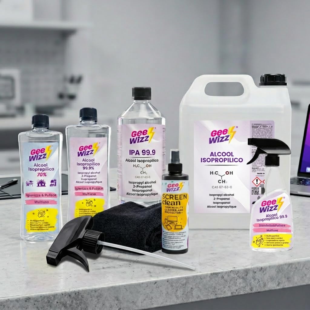 Gee-Wizz Screen Clean - Kit 250 ml Spray Pulisci Schermo con Panno Microfibra - Detergente Per Tutti Tipi di Schermo, Display, Monitor di Tutti i Dispositivi. Senza striature e Anti-Polvere