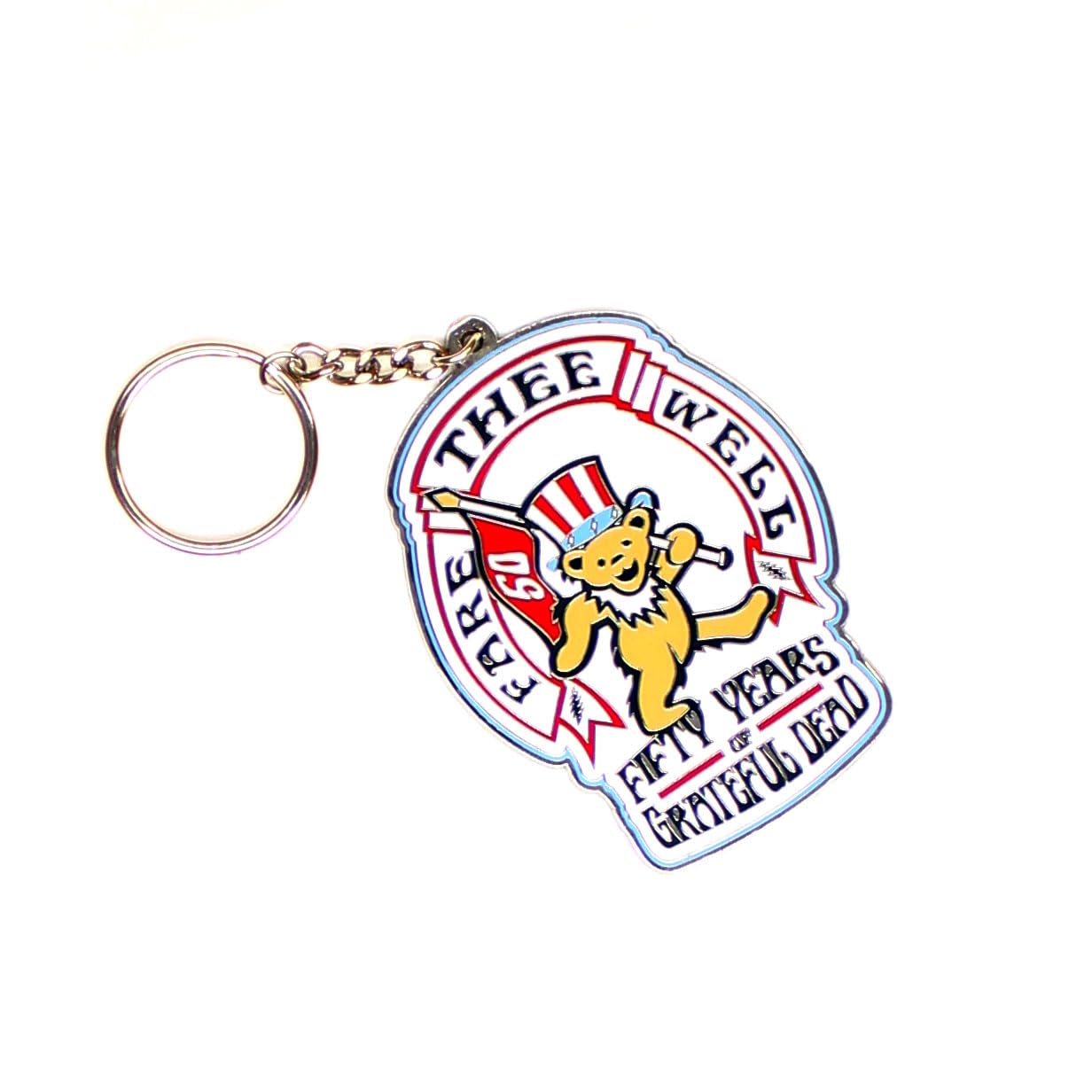 RockabiliaGrateful Dead Bear & Flag 50 Years Metal Key Chain white
