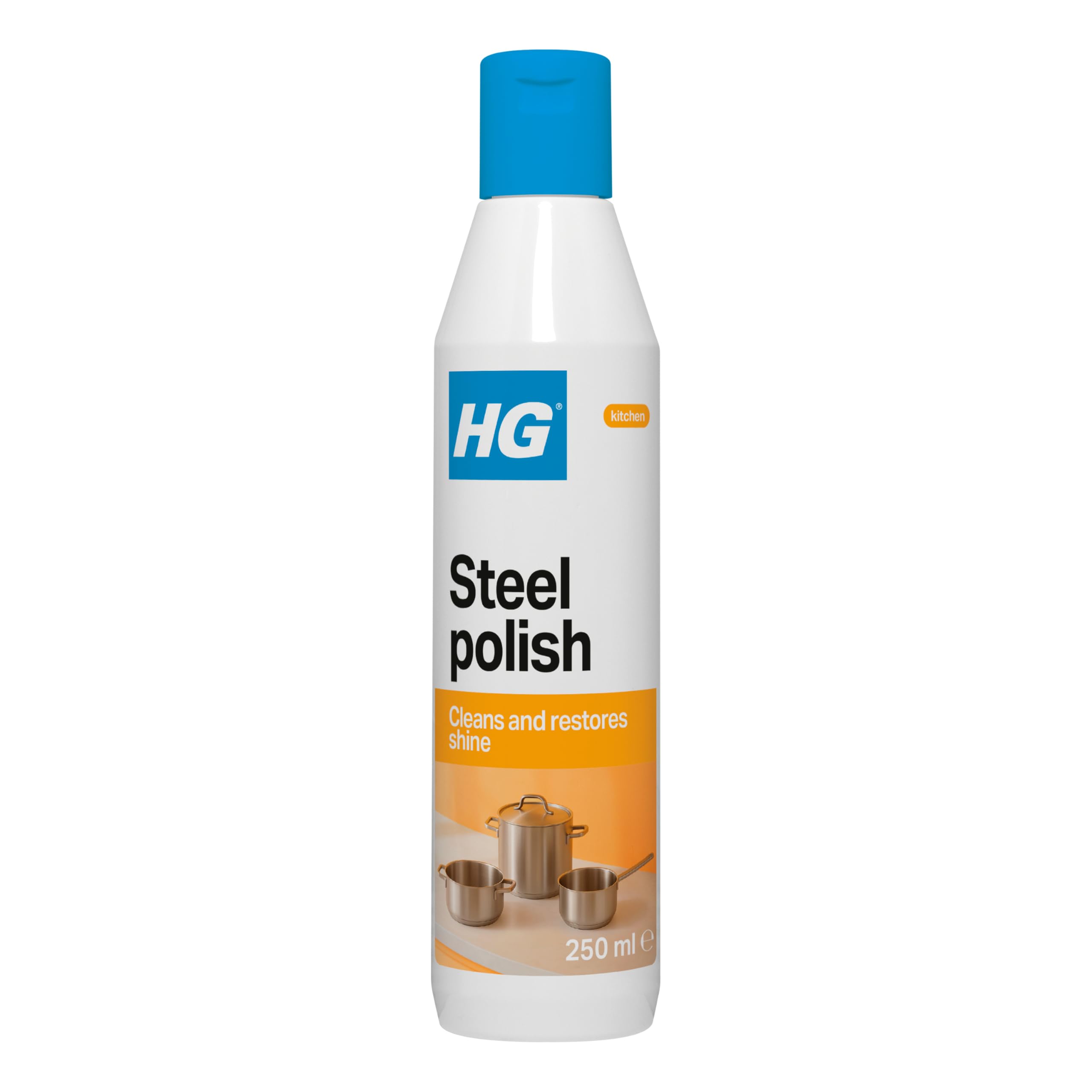 HG Steel Polish, Stainless Steel Cleaner & Protector, Chrome & Copper Metal Cleaner, Stainless Steel Polish, Kitchen Cleaner for Metal, Multi Surface Cleaner & Metal Kitchen Worktop Cleaner - 250ml
