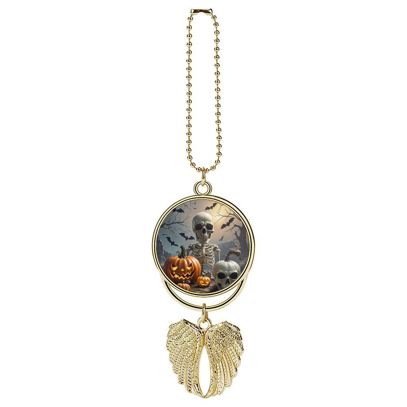 Funny Pumpkin Lamp Skull Car Pendant Car Rearview Mirror Pendant Custom Photo Car Hanging Ornament Car Rear View Mirror Hanging Accessories Angel Wing Car Charm Gift for Men Women
