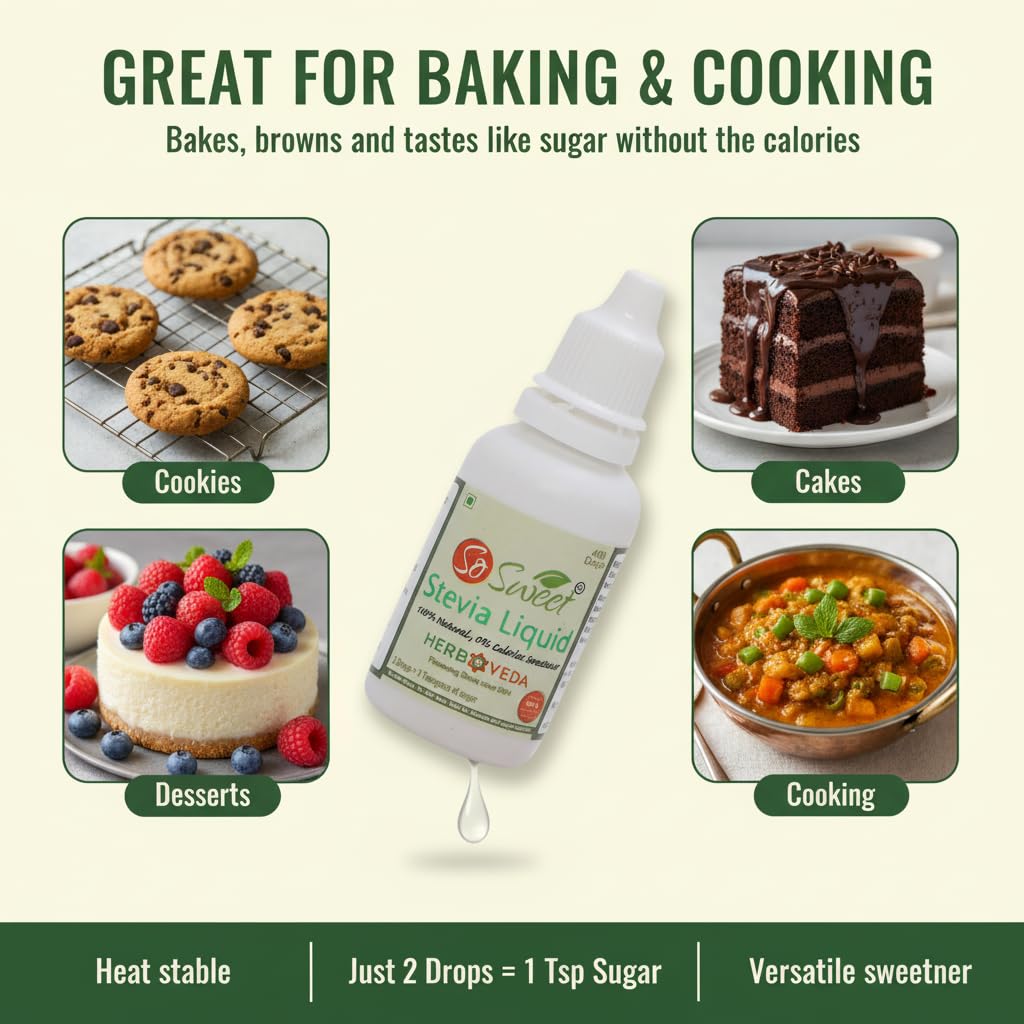 So Sweet Stevia Liquid, Sugar-Free, 400 Drops (200 Servings), 20ml, Zero-Calorie Natural Sweetener, Perfect for Coffee, Tea, and Baking, Diabetic & Keto Friendly, Easy to Use 4