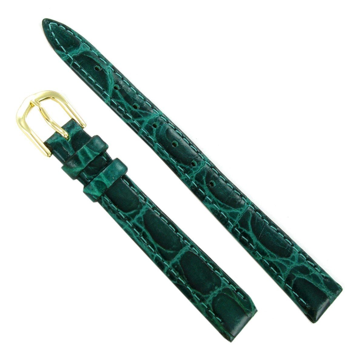 12mm T&C Crocodile Grain Green Padded Stitched Watch Band Strap