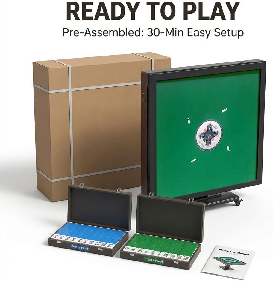 Automatic american mahjong table Suitable for Americans,Chinese,Folding Electric Mahjong Table Two sets of 42mm mahjong tiles set，Mahjong Storage Bag, quiet shuffling, USB Charging（Easy Assembly)