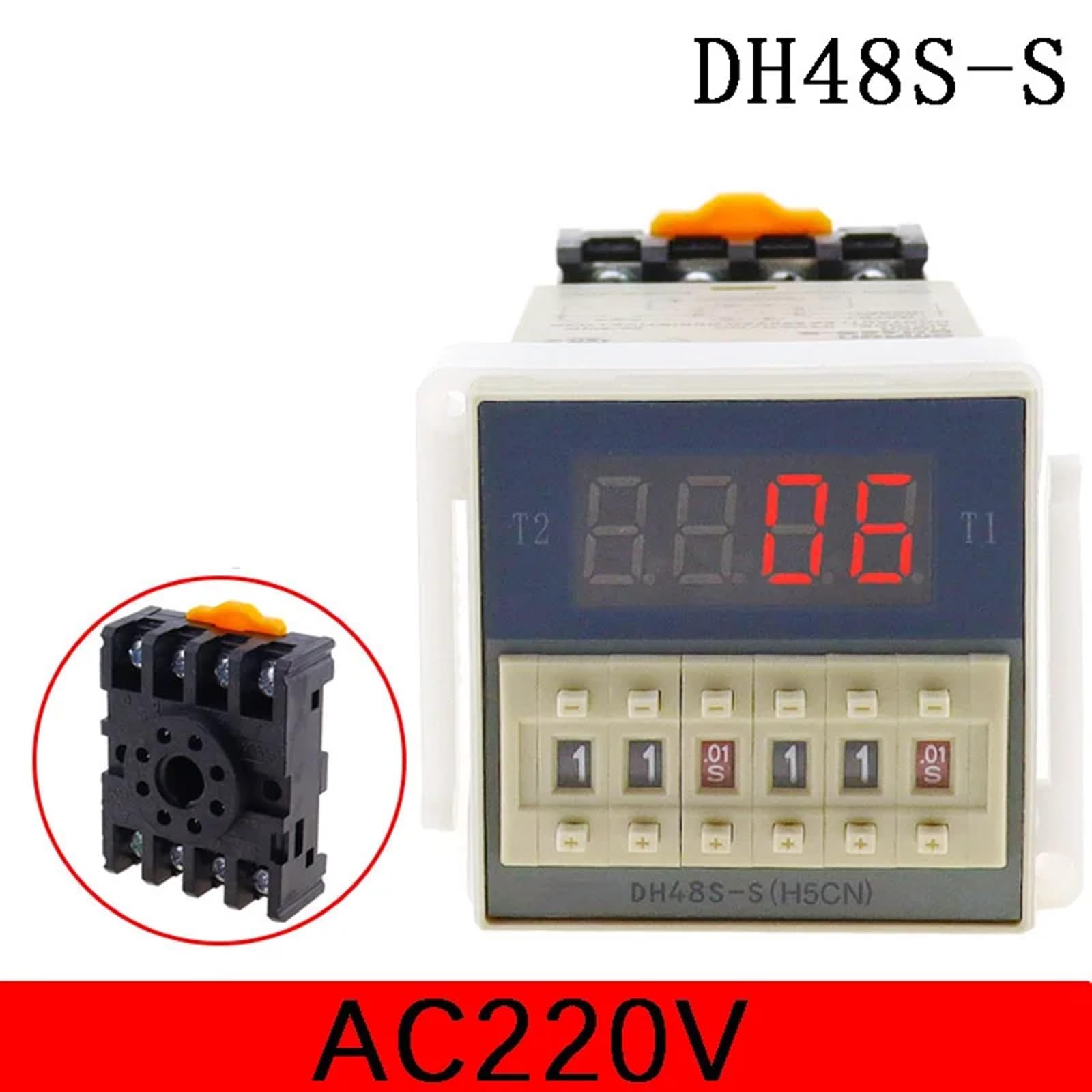 AC/DC 24v-240v DH48S-S Display digitale programmabile Controllo ciclo relè temporizzato Presa relè doppio ritardo con tensione di base (Size : AC220V)