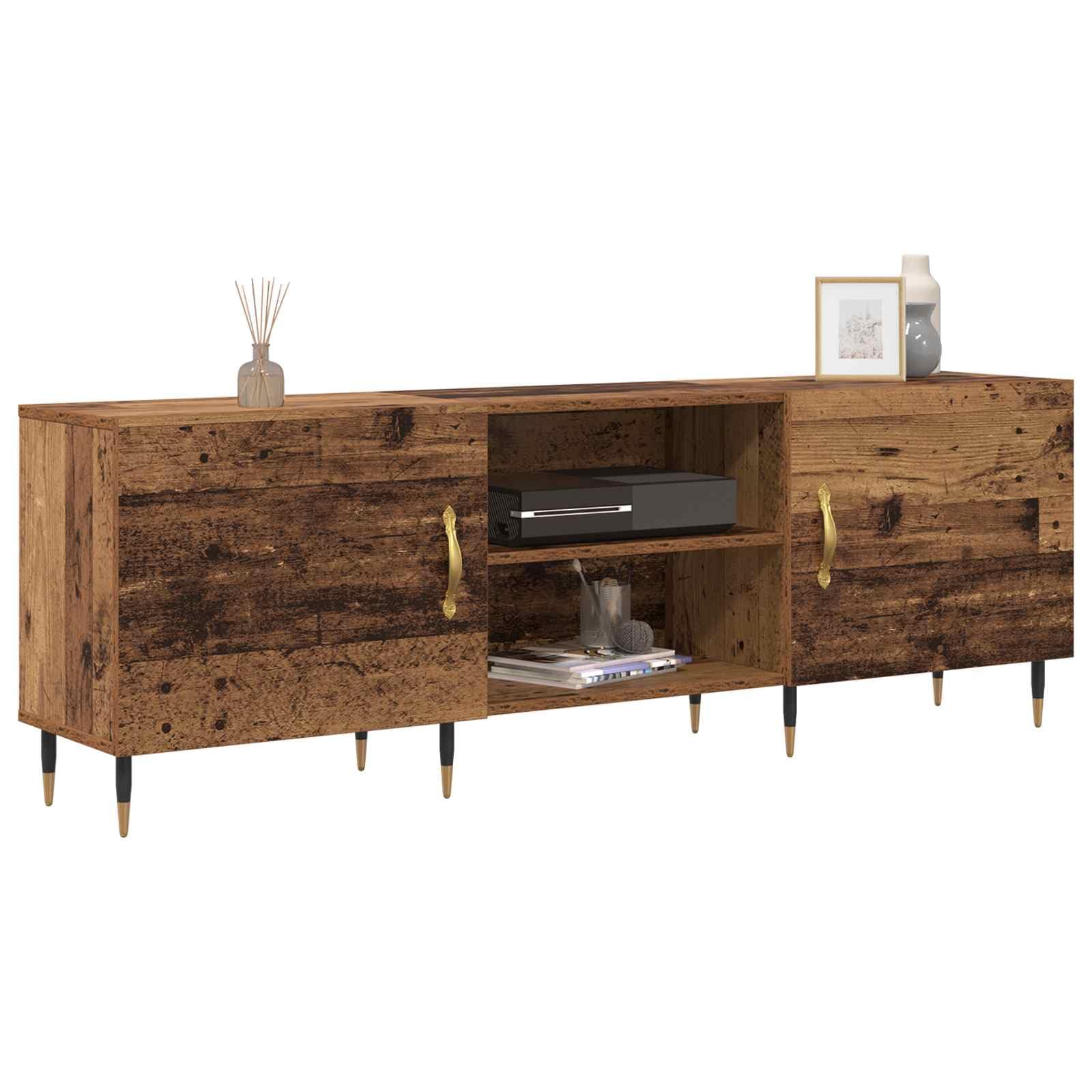 Mobile TV in legno ingegnerizzato con finitura in legno vecchio 150 x 30 x 50 cm con ante a cerniera e maniglie dorate, ideale come credenza moderna per soggiorno, camera o zona gaming