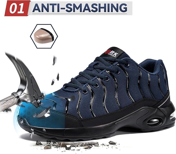 Image of LARNMERN Cushioned Steel Toe Shoes for Men Safety Toe Tennis Sneakers | Breathable ASTM Wide Toe Lightweight Puncture Proof Fashional Style Comfort Slip Resistant