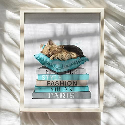 Miniatura 8 de Yorkshire Terrier, Yorkie Glam Decor for Women, Girls Room, Teens Bedroom - High Fashion Design Wall Art - Light Blue Room Decoration - Luxury