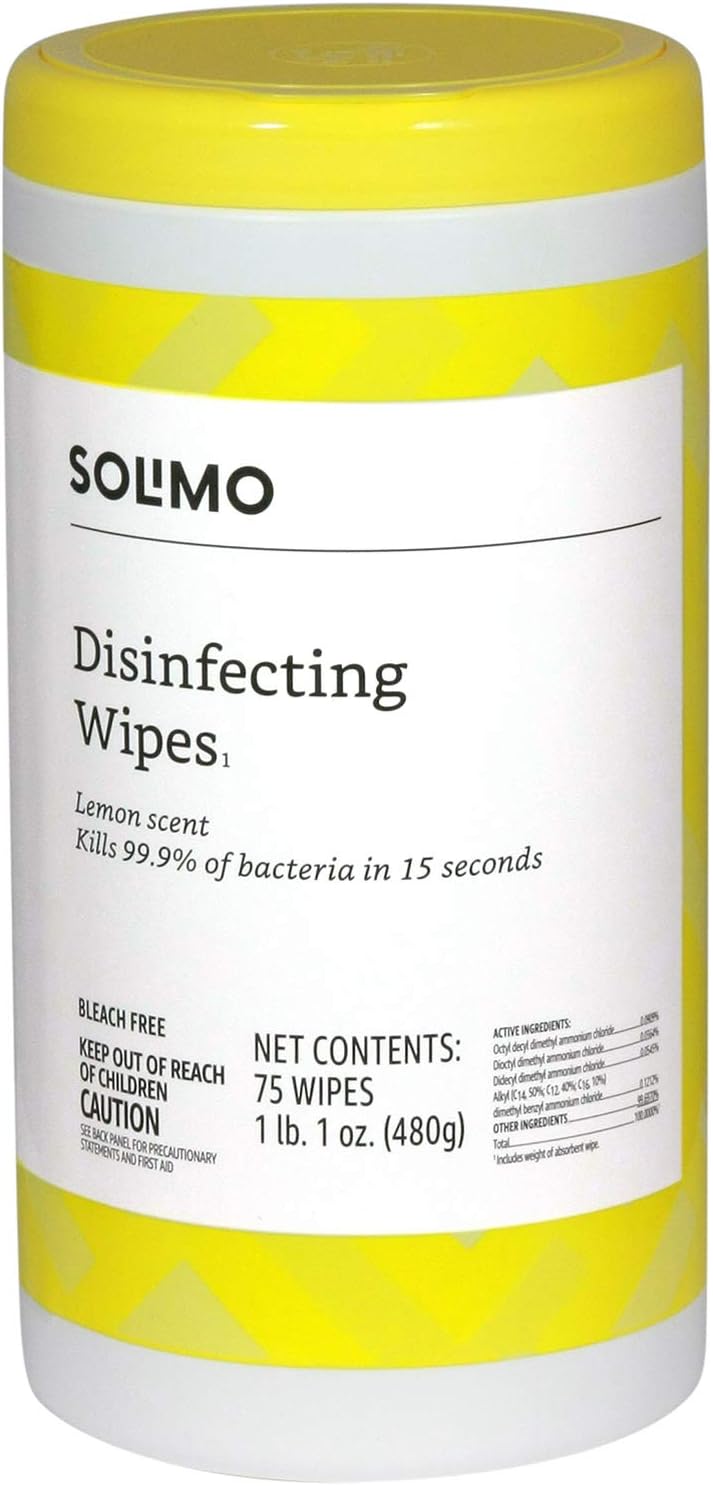 Amazon Brand Solimo Disinfecting Wipes, Lemon scent, 75