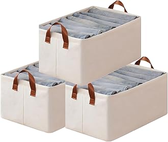House of Quirk 3pcs Store Wardrobe Organizer For Clothes With Metal Fram Foldable Storage Box, Clothing Storage Boxes For Pants, Shirt, Sweaters, Jeans, Socks (Beige)