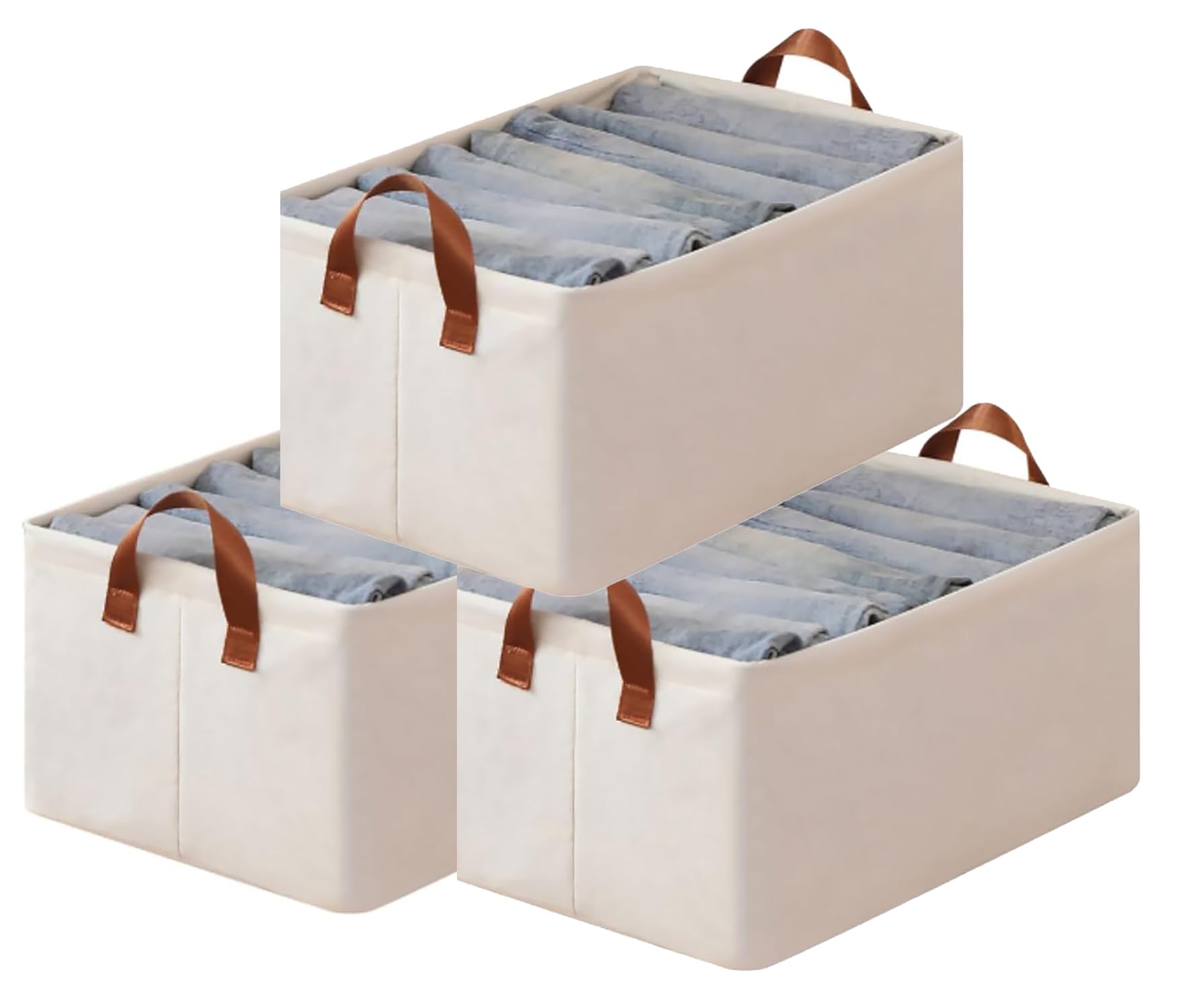 House of Quirk 3pcs Store Wardrobe Organizer For Clothes With Metal Fram Foldable Storage Box, Clothing Storage Boxes For Pants, Shirt, Sweaters, Jeans, Socks (Beige)