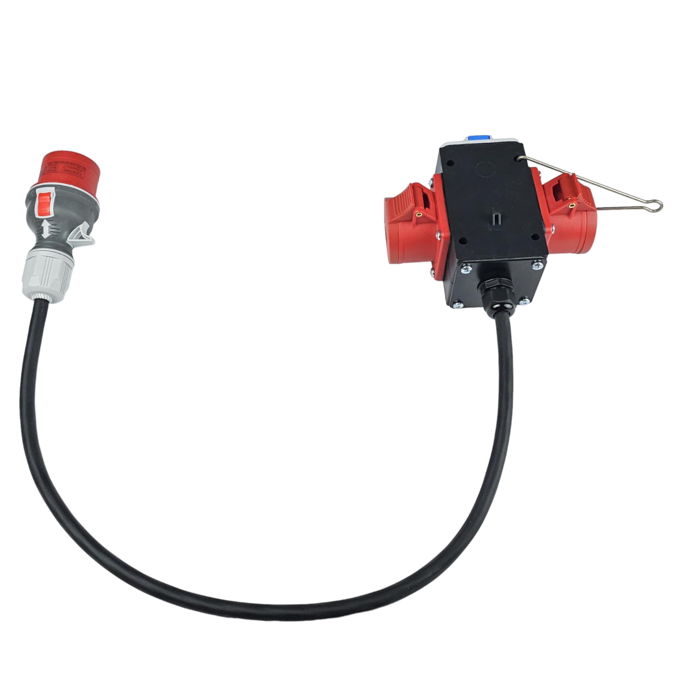 RoadEu - Distribuidor de Corriente con Salidas CEE y Schuko - Adaptador Industrial 380V y 230V 16A - Distribuidor móvil, Cable de Goma de 5m. Ideal para Taller, Cobertizo y Fábricas