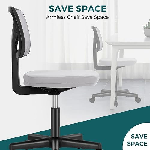 Miniatura 7 de DUMOS Sillas de oficina pequeñas con ruedas, ergonómicas ajustables para escritorio en casa, silla giratoria con ruedas, sin brazos, cómoda malla